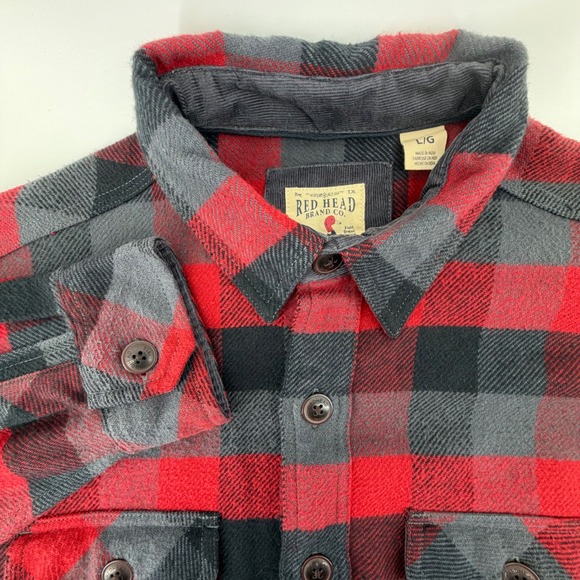 Red Head Brand Co Workhorse Plaid Flannel Shirt Jacket Red Gray Mens L - Picture 1 of 11